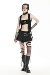 Black playful hooded Harajuku-style tank top. TW590