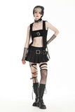 Black playful hooded Harajuku-style tank top. TW590