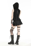 Black playful hooded Harajuku-style tank top. TW590