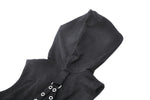 Black playful hooded Harajuku-style tank top. TW590