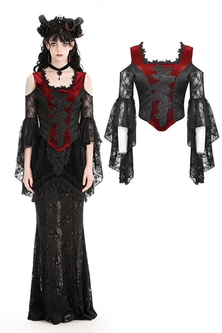 Gothic elegant black-red off-shoulder sexy top. TW593