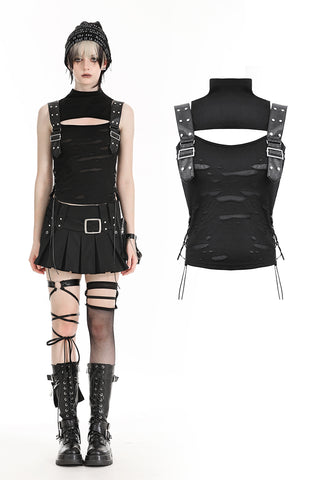 Black punk motorbike girl cool top TW594