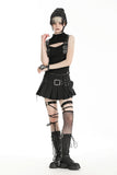 Black punk motorbike girl cool top TW594