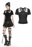 Black punk hollow sexy mesh knit T-shirt TW597