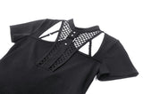 Black punk hollow sexy mesh knit T-shirt TW597