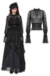 Black Hollow Lace Elastic Pleated Waist Eyelash Lace Cuff Top TW608
