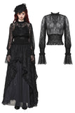 Black Hollow Lace Elastic Pleated Waist Eyelash Lace Cuff Top TW608