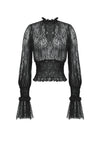 Black Hollow Lace Elastic Pleated Waist Eyelash Lace Cuff Top TW608