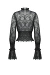 Black Hollow Lace Elastic Pleated Waist Eyelash Lace Cuff Top TW608