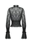 Black Hollow Lace Elastic Pleated Waist Eyelash Lace Cuff Top TW608