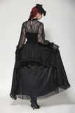 Black Hollow Lace Elastic Pleated Waist Eyelash Lace Cuff Top TW608