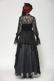 Black Hollow Lace Elastic Pleated Waist Eyelash Lace Cuff Top TW608