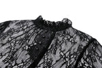 Black Hollow Lace Elastic Pleated Waist Eyelash Lace Cuff Top TW608