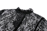 Black Hollow Lace Elastic Pleated Waist Eyelash Lace Cuff Top TW608