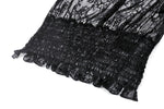 Black Hollow Lace Elastic Pleated Waist Eyelash Lace Cuff Top TW608