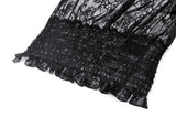 Black Hollow Lace Elastic Pleated Waist Eyelash Lace Cuff Top TW608