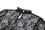 Black Hollow Lace Elastic Pleated Waist Eyelash Lace Cuff Top TW608