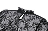 Black Hollow Lace Elastic Pleated Waist Eyelash Lace Cuff Top TW608