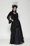 Classic dark rose embossed velvet  fringe lace sleeves top TW618