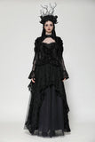 Classic dark rose embossed velvet  fringe lace sleeves top TW618