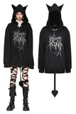 Black printed loose bat ear tail hoodie pullover TW625