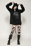 Black printed loose bat ear tail hoodie pullover TW625