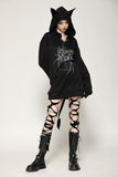 Black printed loose bat ear tail hoodie pullover TW625