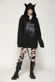 Black printed loose bat ear tail hoodie pullover TW625