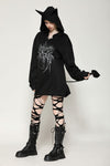 Black printed loose bat ear tail hoodie pullover TW625