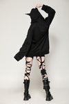 Black printed loose bat ear tail hoodie pullover TW625