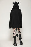 Black printed loose bat ear tail hoodie pullover TW625