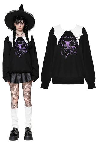 Witching hour black and white contrast bat-neck sweatshirt TW626