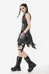 Rebel Chic Sleeveless Top with Star and Pin Accents TW633