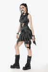 Rebel Chic Sleeveless Top with Star and Pin Accents TW633