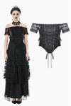 Gothic Off-Shoulder Lace Top with Floral Trim TW638