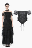Gothic Off-Shoulder Lace Top with Floral Trim TW638