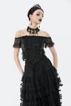 Gothic Off-Shoulder Lace Top with Floral Trim TW638