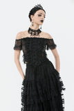 Gothic Off-Shoulder Lace Top with Floral Trim TW638
