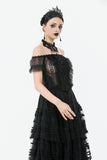 Gothic Off-Shoulder Lace Top with Floral Trim TW638