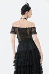 Gothic Off-Shoulder Lace Top with Floral Trim TW638