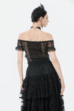 Gothic Off-Shoulder Lace Top with Floral Trim TW638