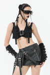 Rebel Punk Halter Crop Top with Utility Pocket and Decorative Buckle TW639