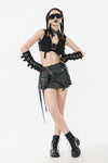 Rebel Punk Halter Crop Top with Utility Pocket and Decorative Buckle TW639