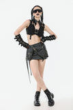 Rebel Punk Halter Crop Top with Utility Pocket and Decorative Buckle TW639