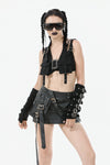 Rebel Punk Halter Crop Top with Utility Pocket and Decorative Buckle TW639