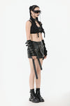 Rebel Punk Halter Crop Top with Utility Pocket and Decorative Buckle TW639