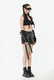 Rebel Punk Halter Crop Top with Utility Pocket and Decorative Buckle TW639