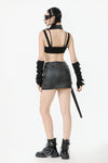 Rebel Punk Halter Crop Top with Utility Pocket and Decorative Buckle TW639