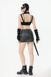Rebel Punk Halter Crop Top with Utility Pocket and Decorative Buckle TW639