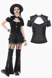 Dark Metal Knit Top with Coffin Eyelet Frame and Skull Cross Straps TW641
